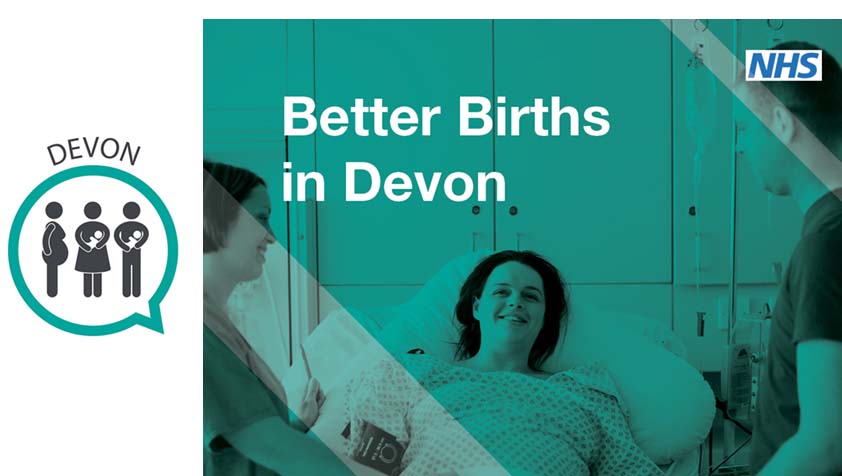 Devon MVP logo and better births image (mum in maternity bed)