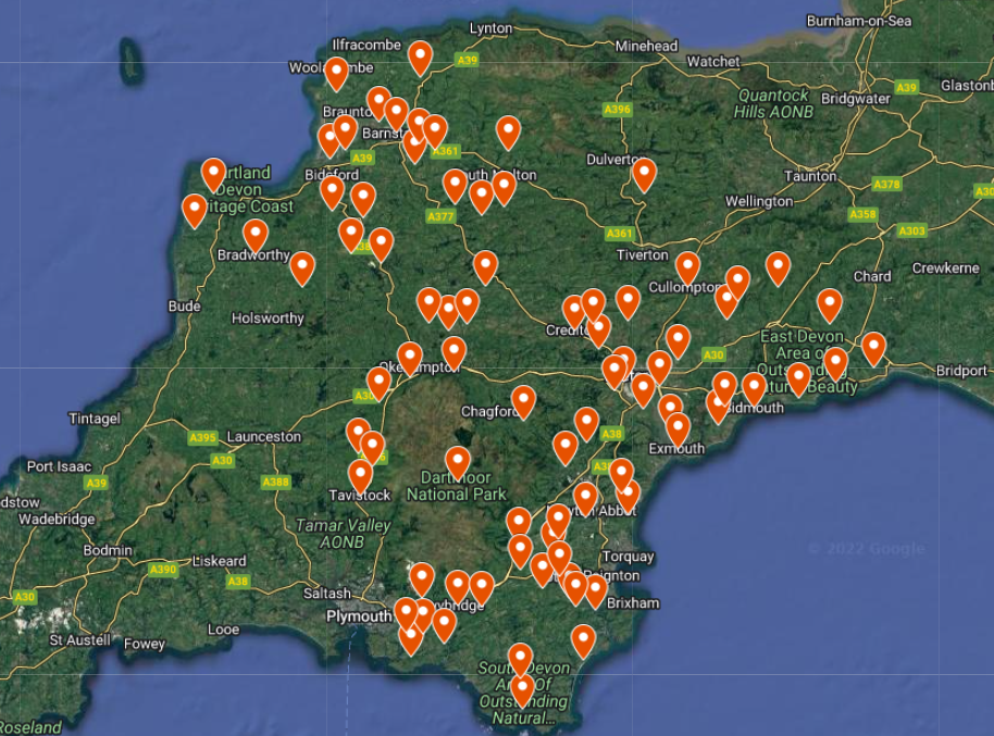 Map of Devon Communities with Emergency Plan