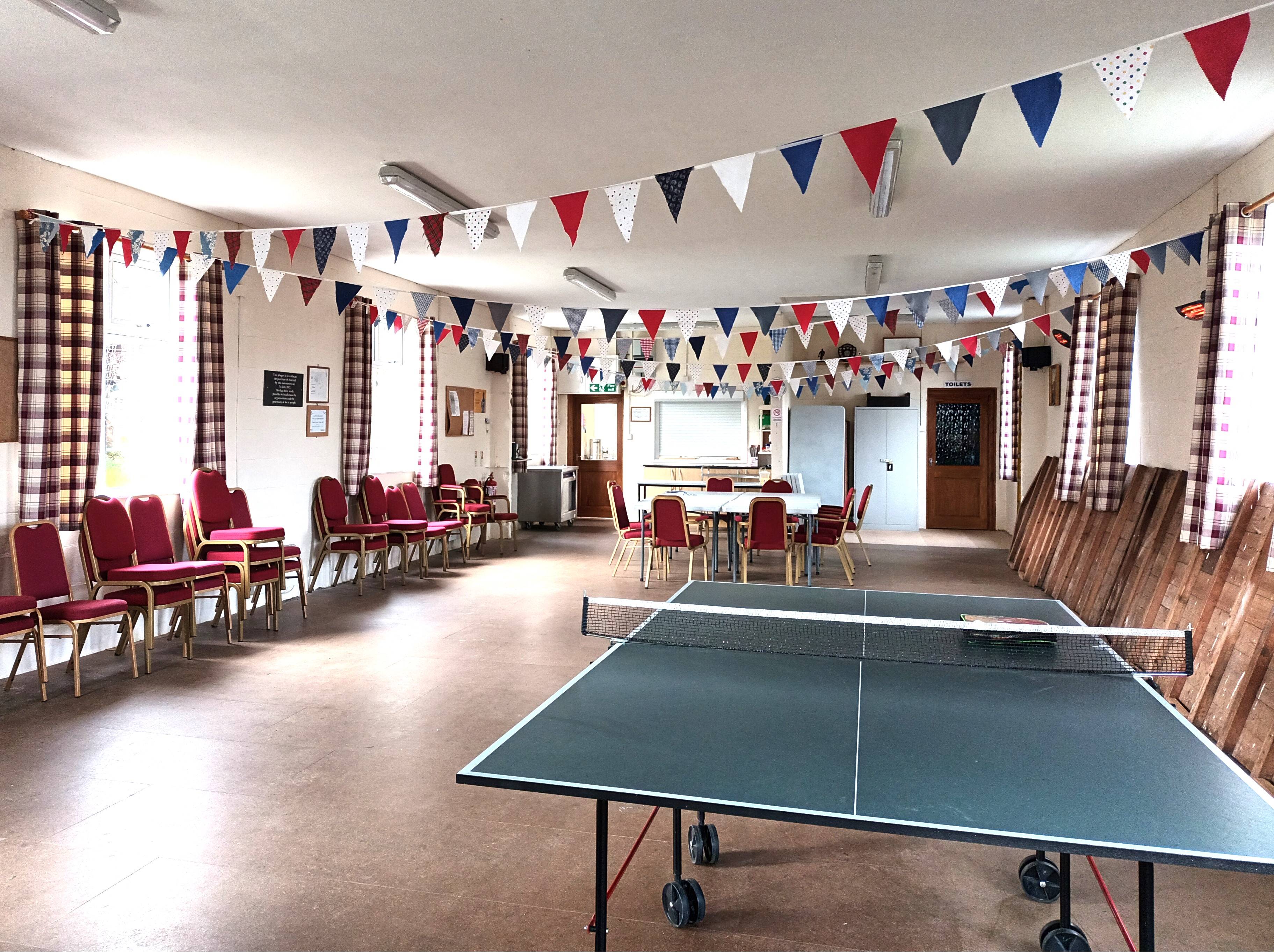 Village hall with bunting