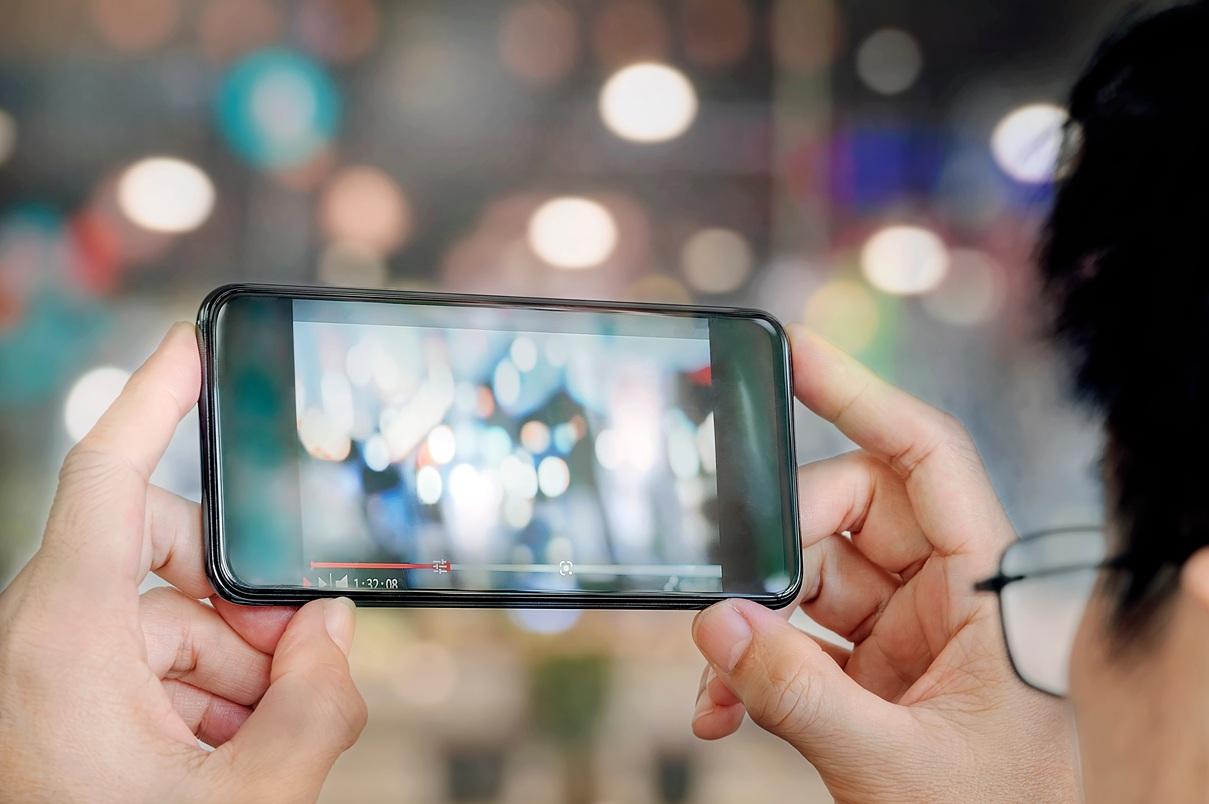 Smart phone taking a video of lights, creating a blurred effect