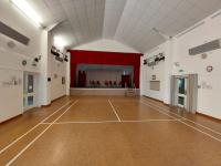 Inside the hall, showing the stage