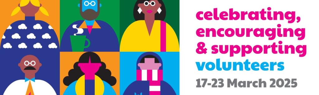 Village Halls week encouraging and celebrating volunteers, montage of colourful graphics of people