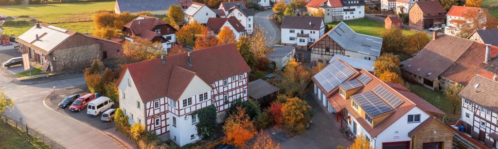 aerial view of a village hall