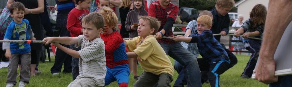 Children competing at tug-of-war