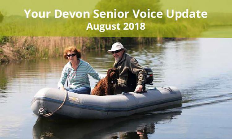 Devon Snior Voice newsletter heading, lady and man on river boat