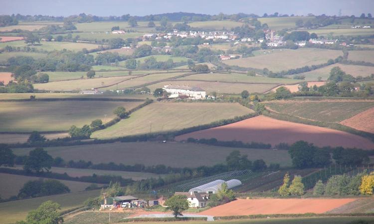 landscape shot of a very rural location with a few houses in it
