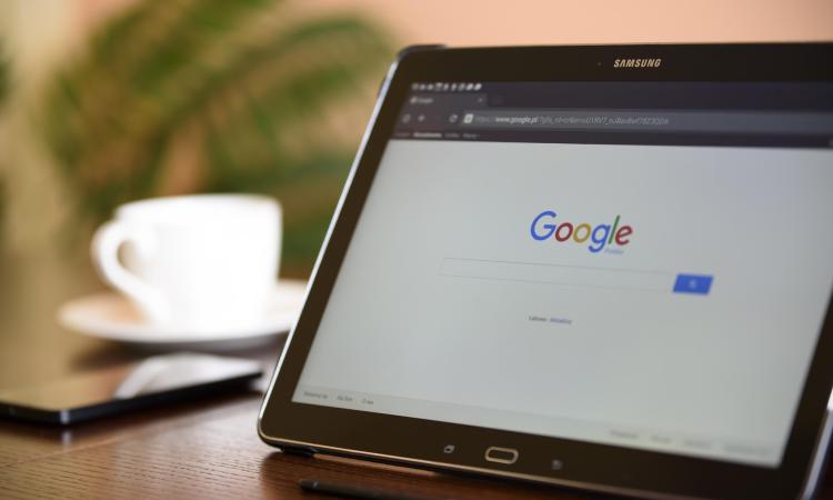 tablet showing google website